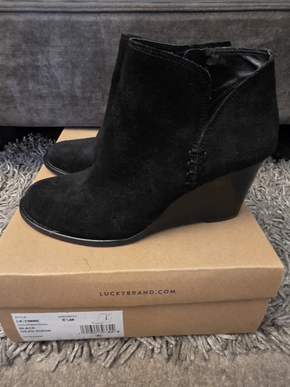 Lucky Brand Women's Black Suede Wedge Booties